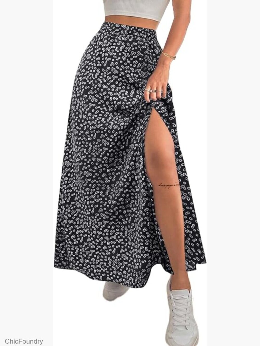 Boho Floral Maxi Skirt with Side Slit High Waisted Lightweight Polyester Blend - Picture 1 of 7